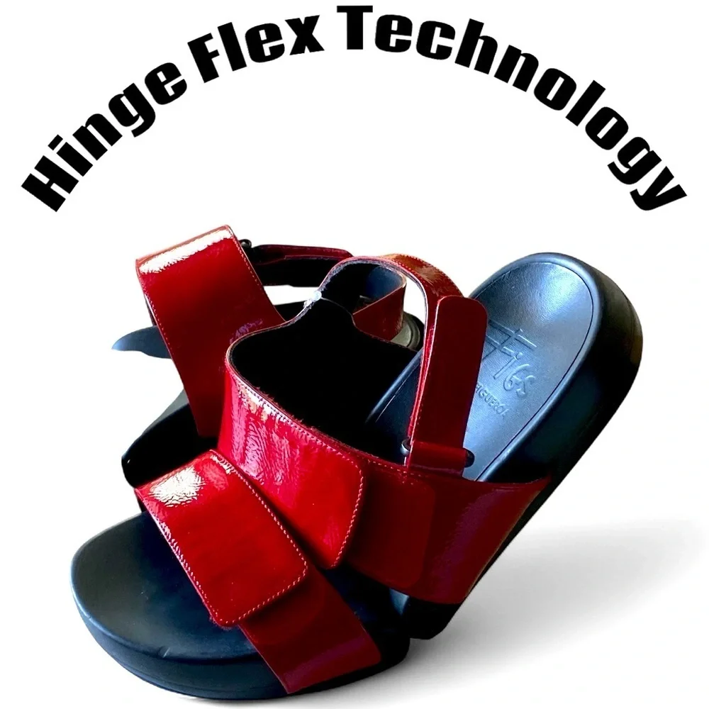 FIGS by FIGUEROA Red Patent Leather Sandals Hinged Sole Flex Leather Activewear